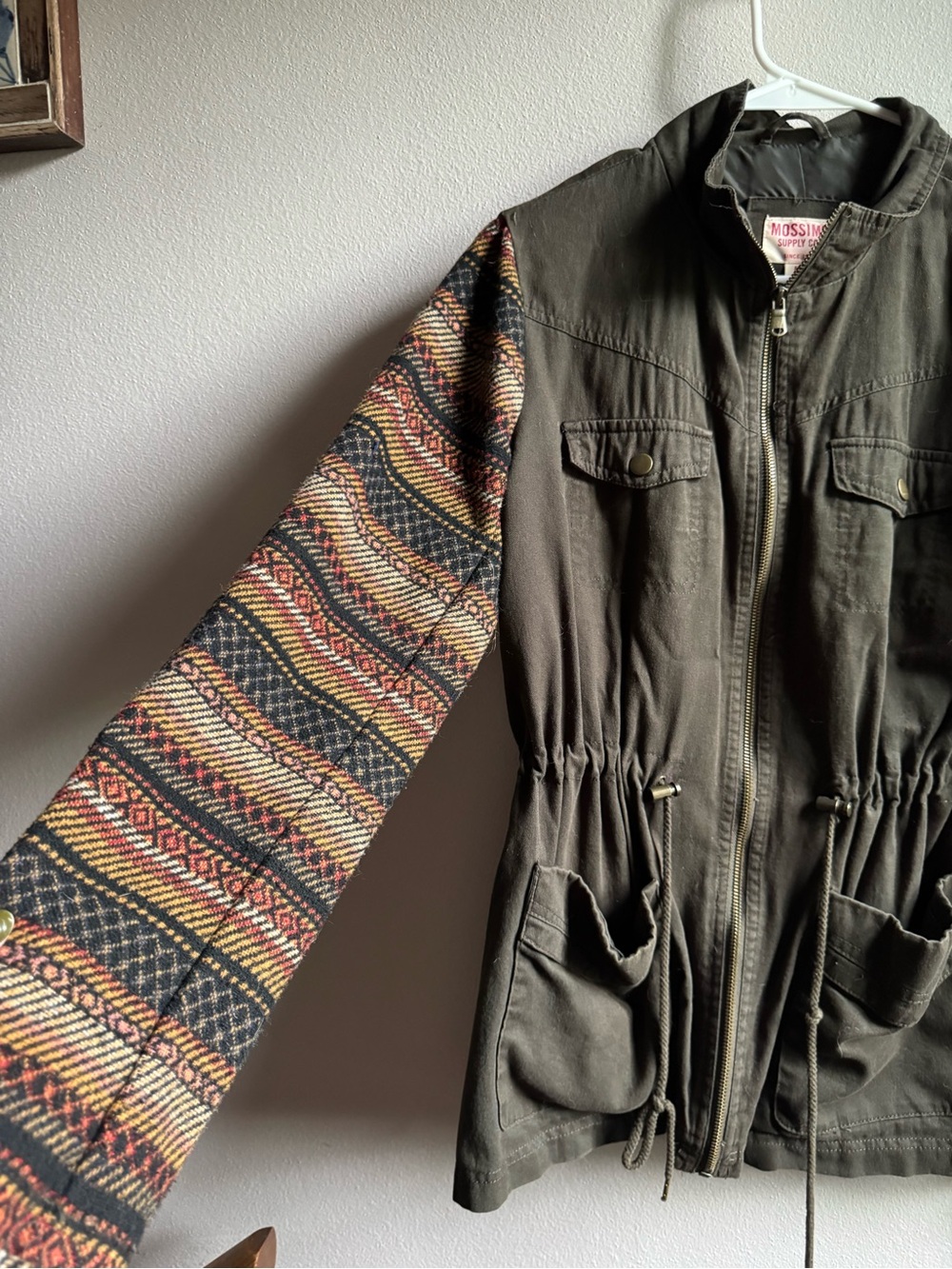 Mossimo Supply Co. Olive Green/Brown Jacket with striped sleeves - Picture 3 of 4